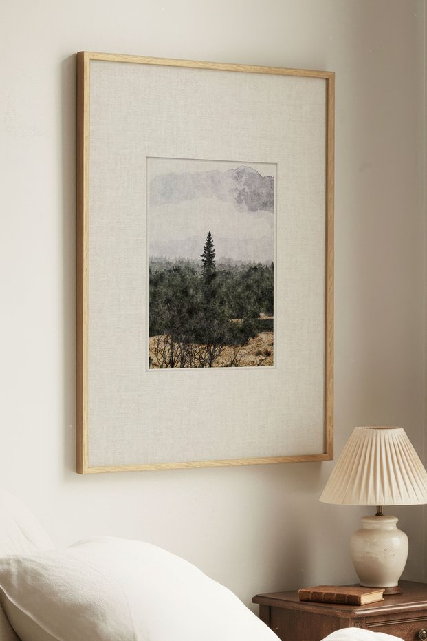 1 Piece of Nature Themed Vintage Painting with Natural Wooden Frame