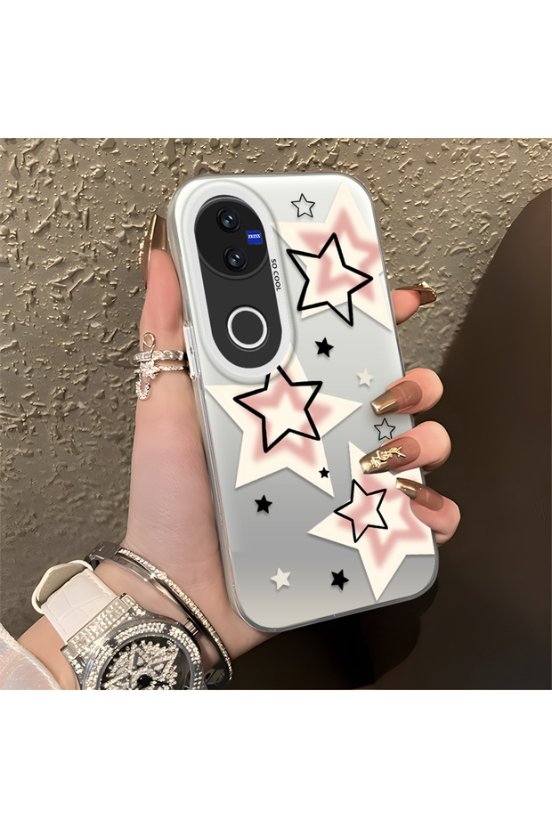 Vivo V50 Compatible Unbreakable Silicone Cute Star Patterned Printed Cover Shock Absorbing Protection