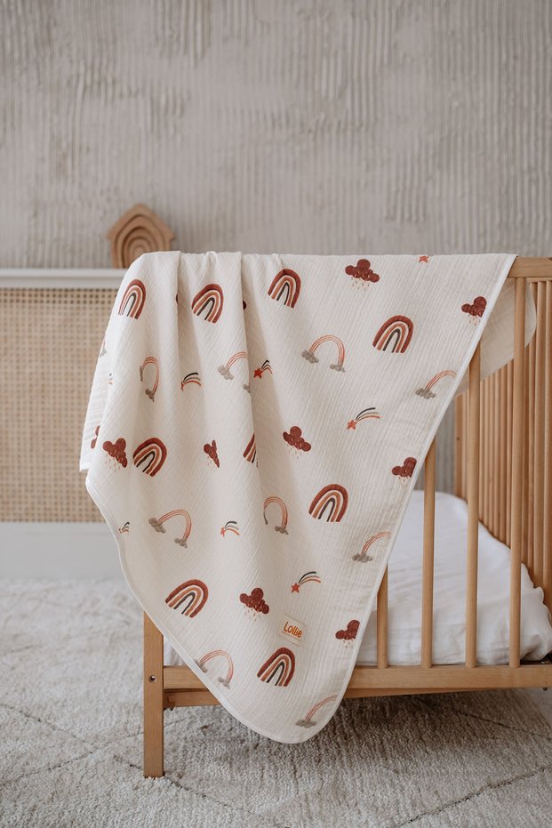 Organic 4 Layer Muslin Blanket Baby Kids 80X100 cm - Boho Rainbow