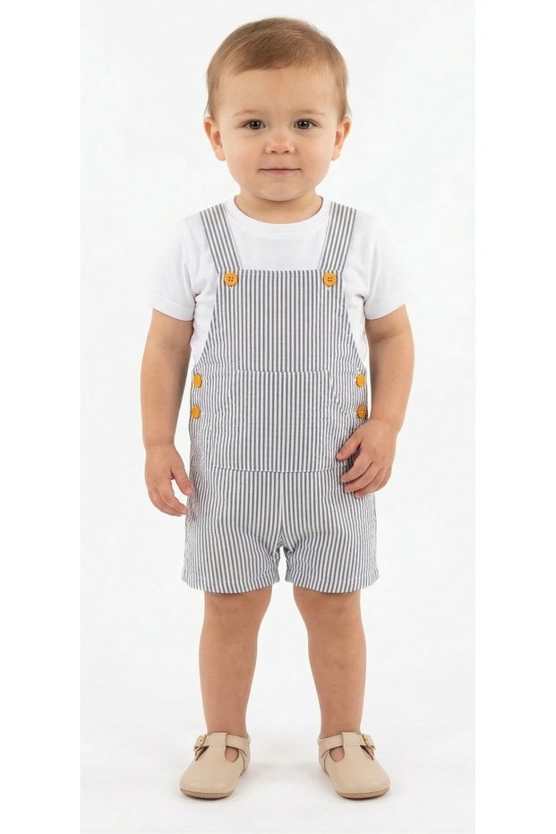 Newborns Boys Dungaree Set Short Sleeve, 0-3M