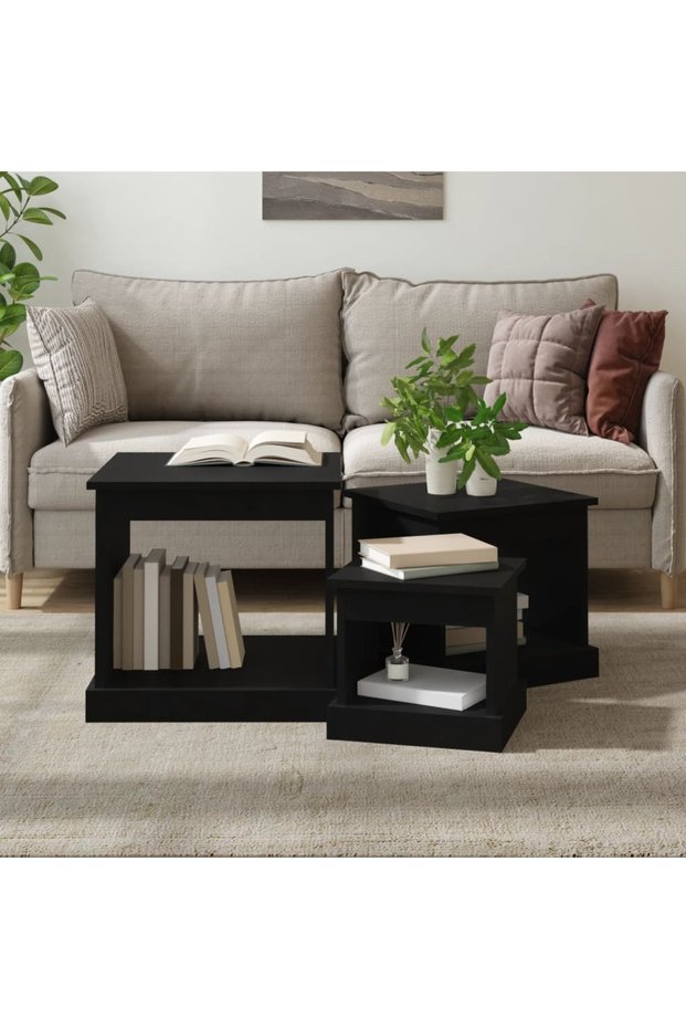 Stackable tables, 3 pcs., black, processed wood