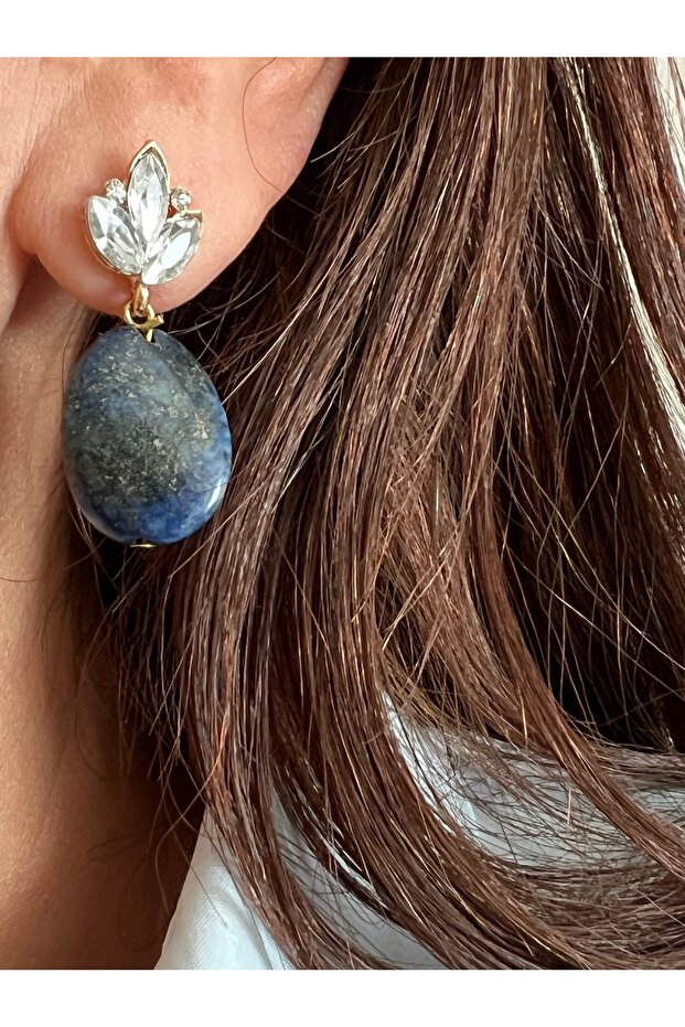 Custom Cut Real Lapis Natural Stone Leaf Earrings
