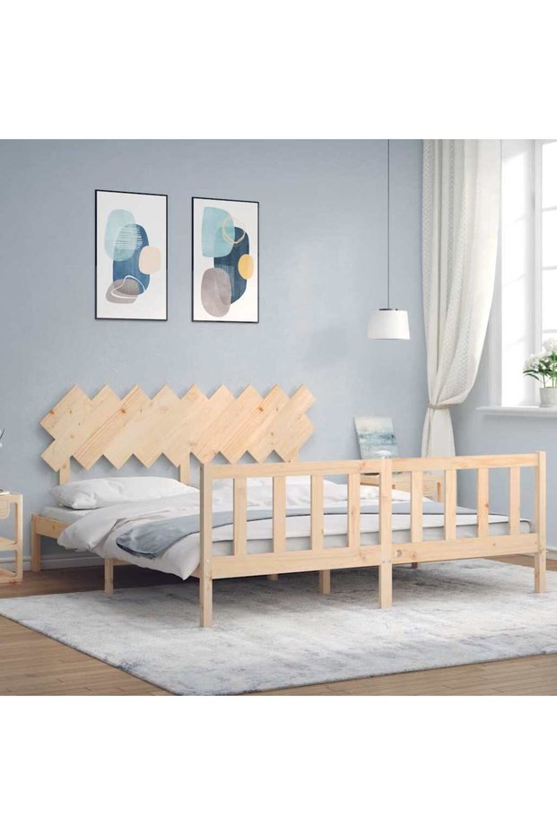 Super King Size Bed Frame with Headboard, Solid Wood