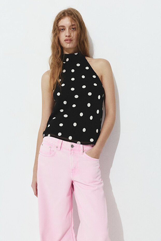 Puantiye desenli halter top - 1