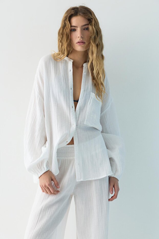 Hakim yaka Şile bezi gömlek - 1