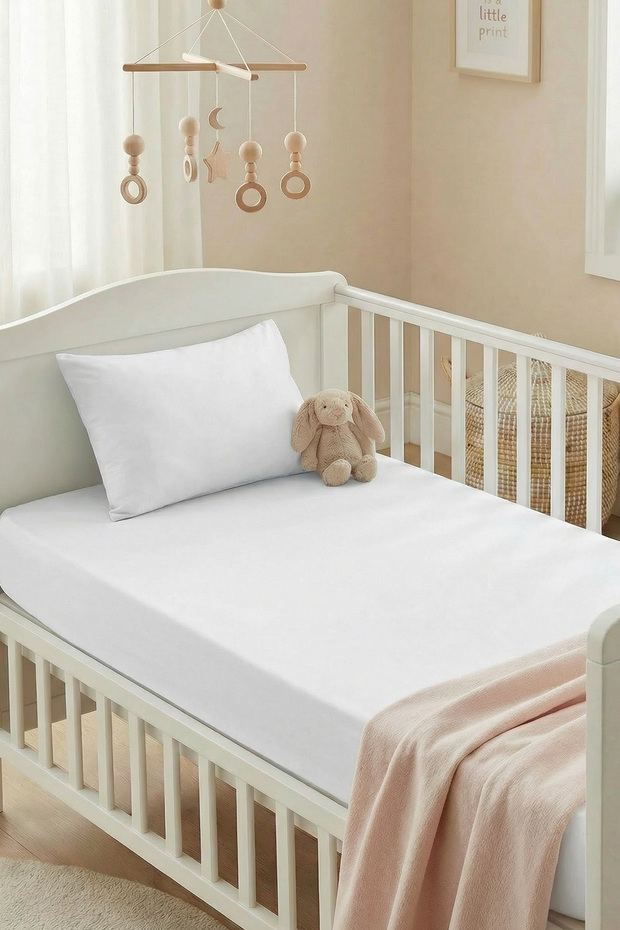 Baby Fitted Sheet Set Ranforce 100% Cotton 70X140+20 cm - White