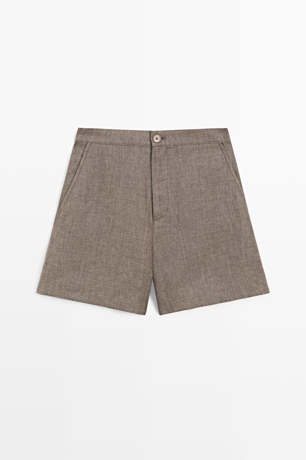 Kısa keten bermuda şort - 5