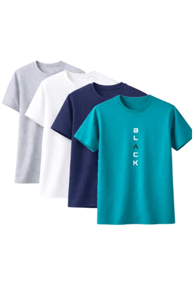 Pack of 4 Unisex Oversized Black Printed T-Shirts – Black, White, Navy Blue, Green