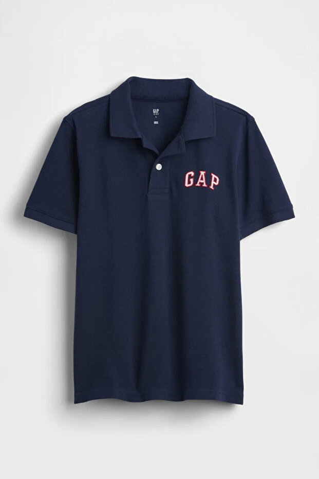 Boy's Logo Detailed Pique Navy Blue Polo T-Shirt