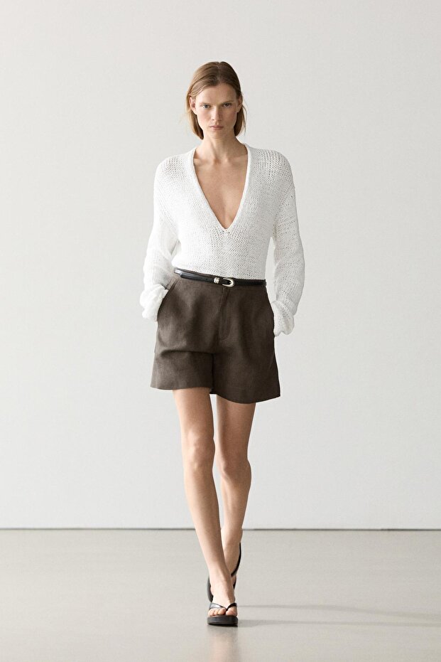 Kısa keten bermuda şort - 1