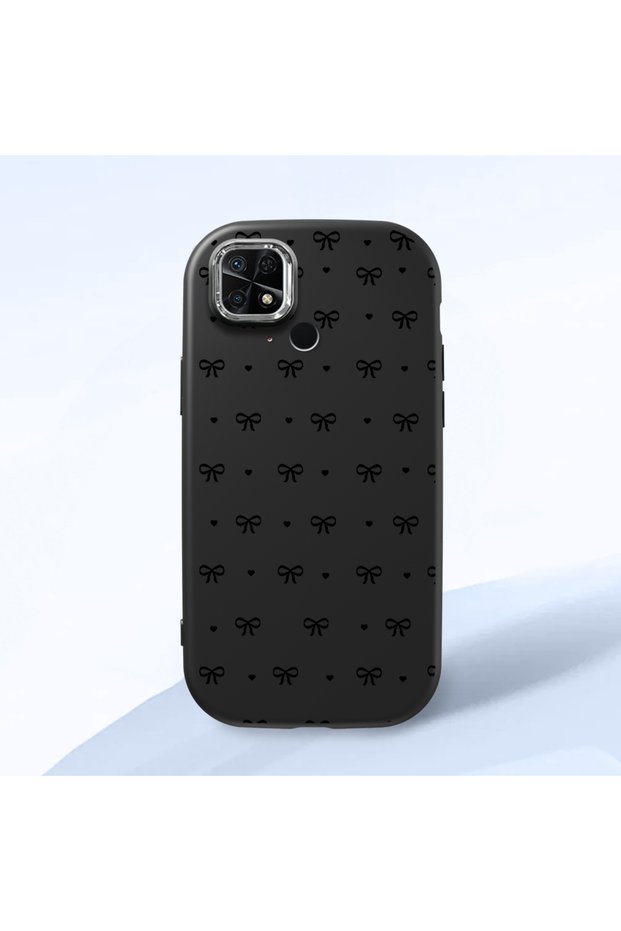 Redmi 10C Compatible Camera Protected Black Soft Silicone Phone Case Bowknot Patterned