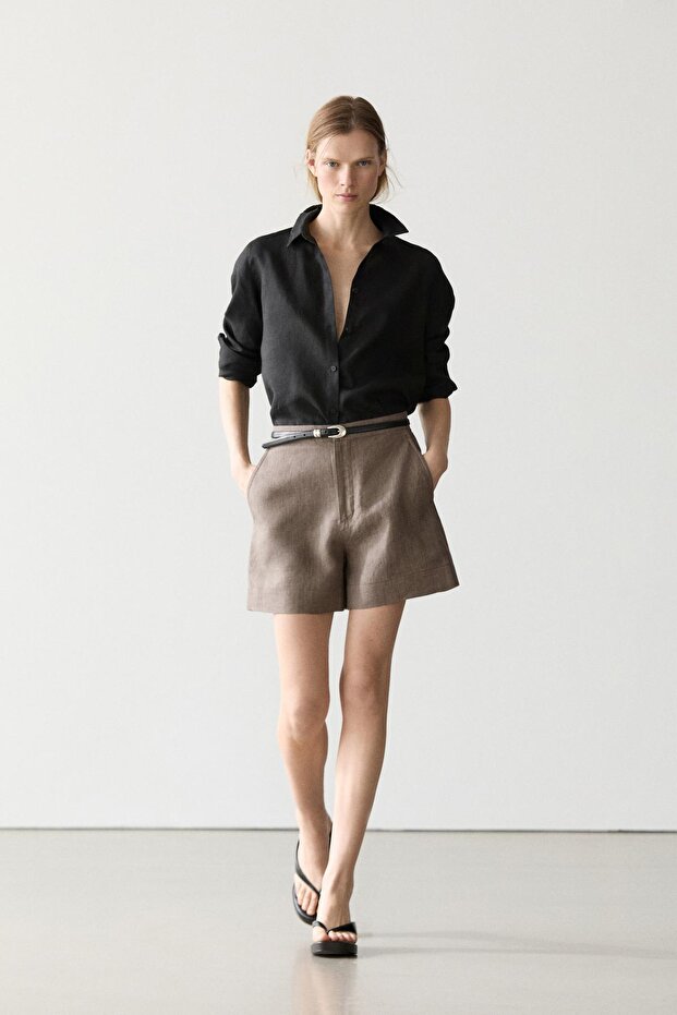 Kısa keten bermuda şort - 1