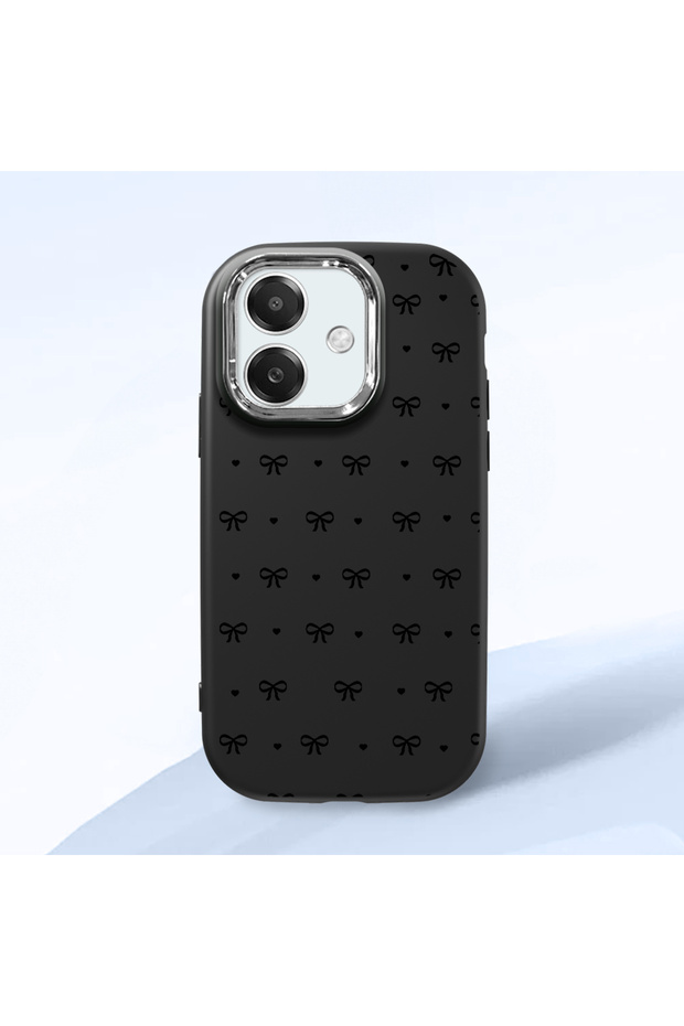 Oppo A3 Compatible Camera Protected Black Soft Silicone Phone Case Bowknot Patterned