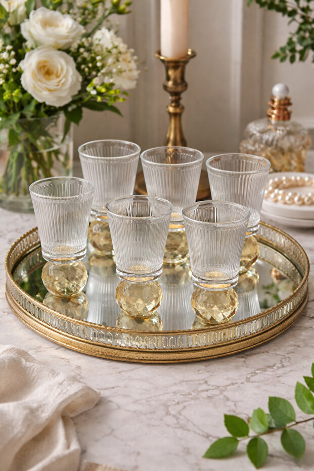 6-Piece Crystal Ball Set with Details D Patterned Honey Color Coffee Cup & Presentation