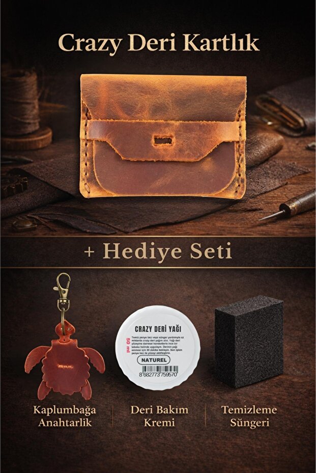 Crazy Leather Card Holder – Genuine Oiled Leather Leather, Rustic Look, Handmade – for Daily and Travel Use