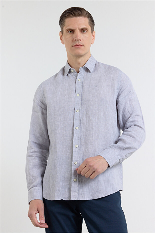 Gray Long Sleeve Pocketless Slim Fit 100% Cotton Shirt 1004260163