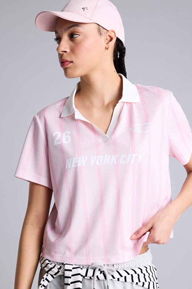 Cropped Fit Printed Mesh Jersey Fabric Polo T-Shirt G6230Ax26Sp