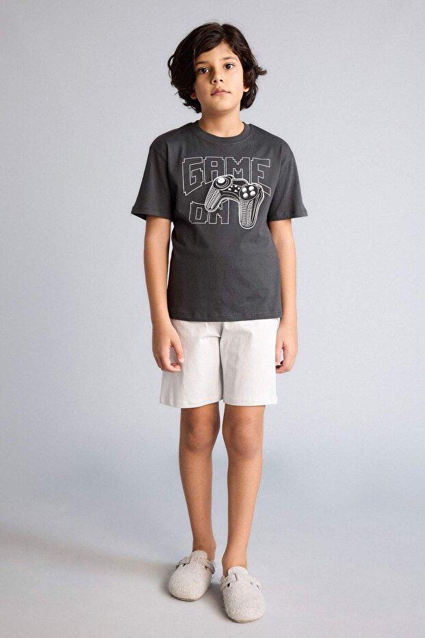 100% Cotton Printed Short Sleeve Top Shorts Bottom 2-Piece Pajama Set for Boys G8822A826Sm