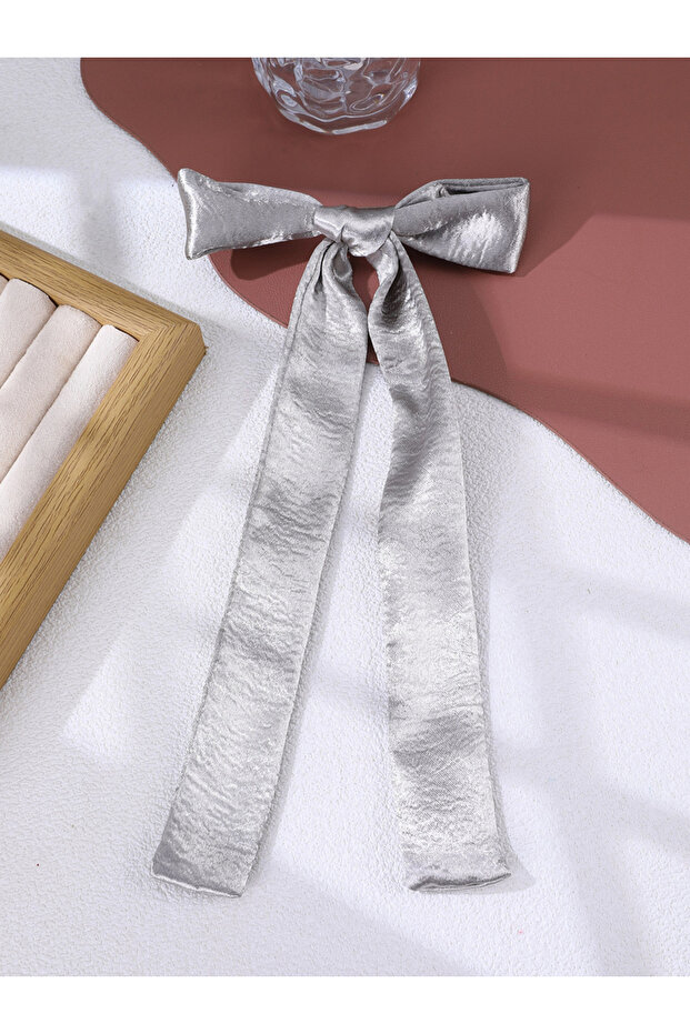 Grey Satin Bow Hair Clip