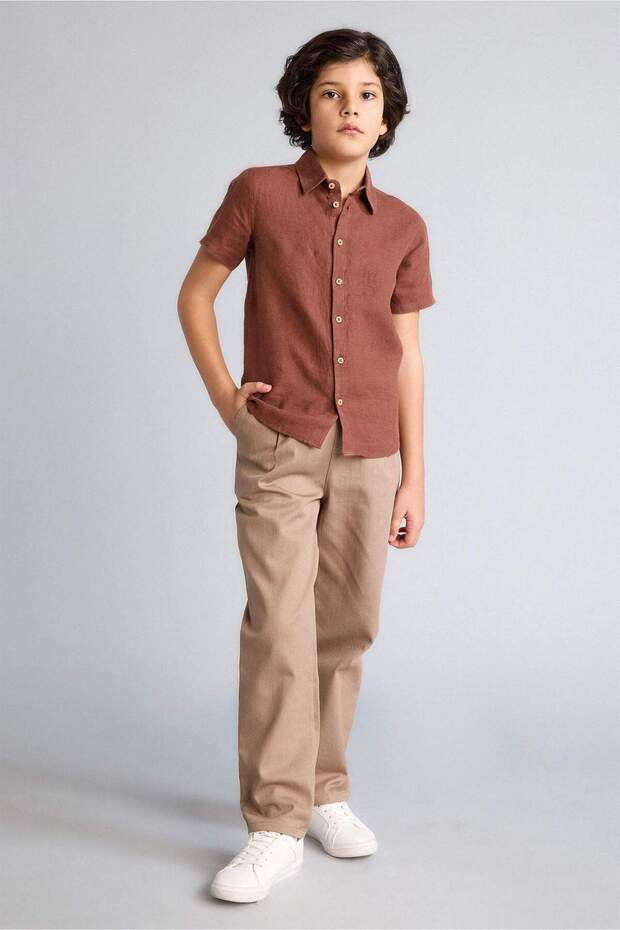 100% Cotton Carrot Fit Gabardine Trousers for Boys E2218A826Sp