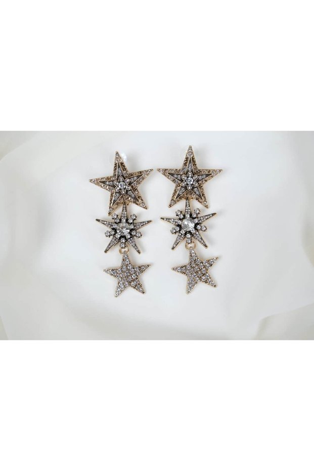 Bkp121 Antique Silver Star Hanging Earrings (Length 80 mm)