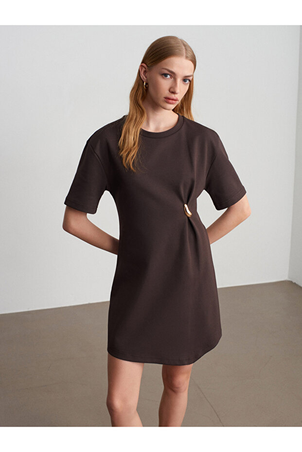 91573 Accessory Detail Mini Dress-Dark Brown