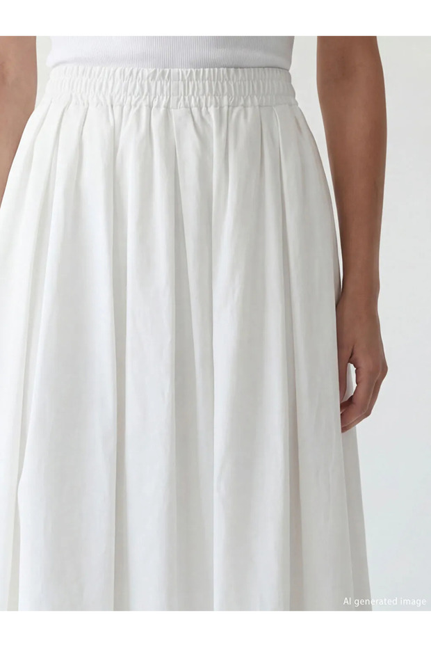 White Elastic Waist Poplin Flared Skirt