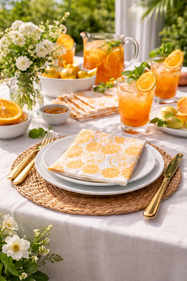 . Patterned Sunumlu 3-Layer 2-Pack 40-Piece Table Napkins-Orange Pattern - 4
