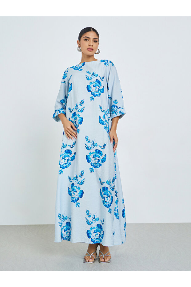 Blue Floral Digital Print Jalabiya