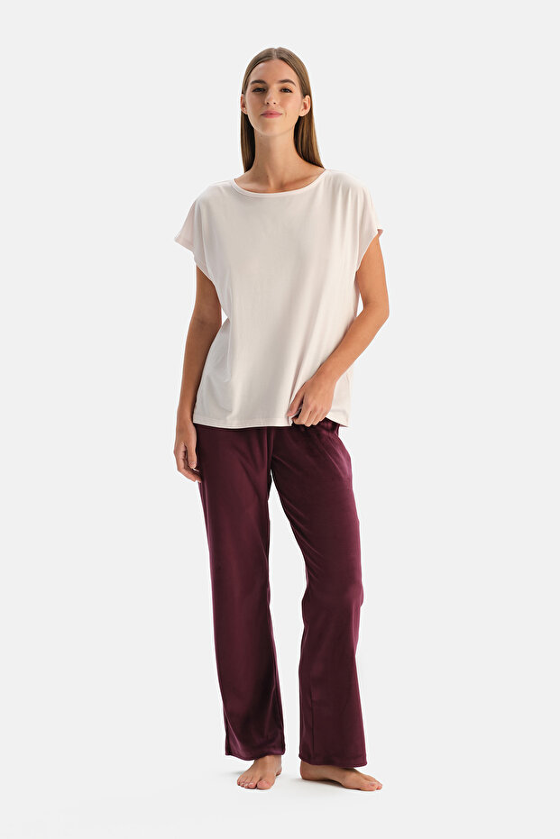 Mürdüm Kadife Örme Pantolon - 4