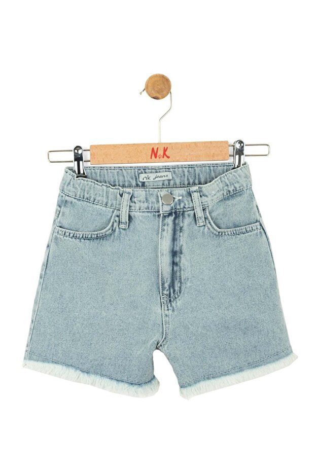 Girl Child 4-8 Years Old Tassel Detailed Denim Shorts Denim Blue