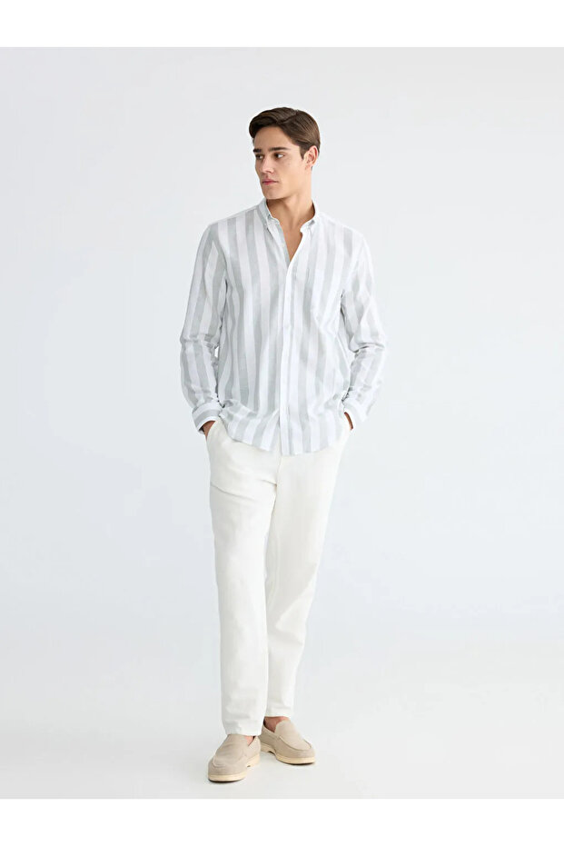 Green Regular Fit Striped Dobby Men's Shirt