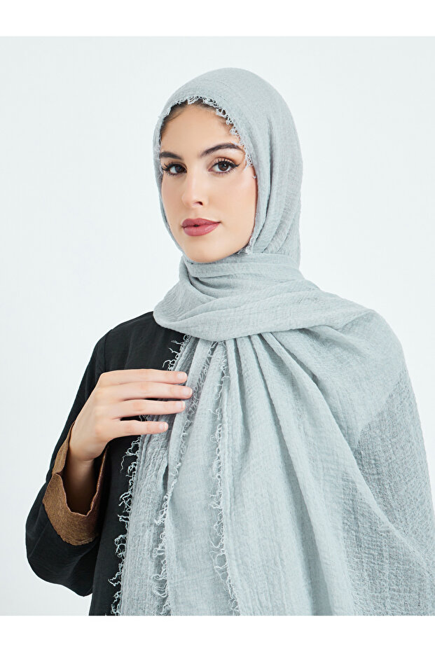 Grey Raw Edge Textured Hijab