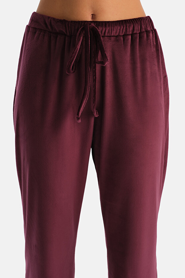 Mürdüm Kadife Örme Pantolon - 5