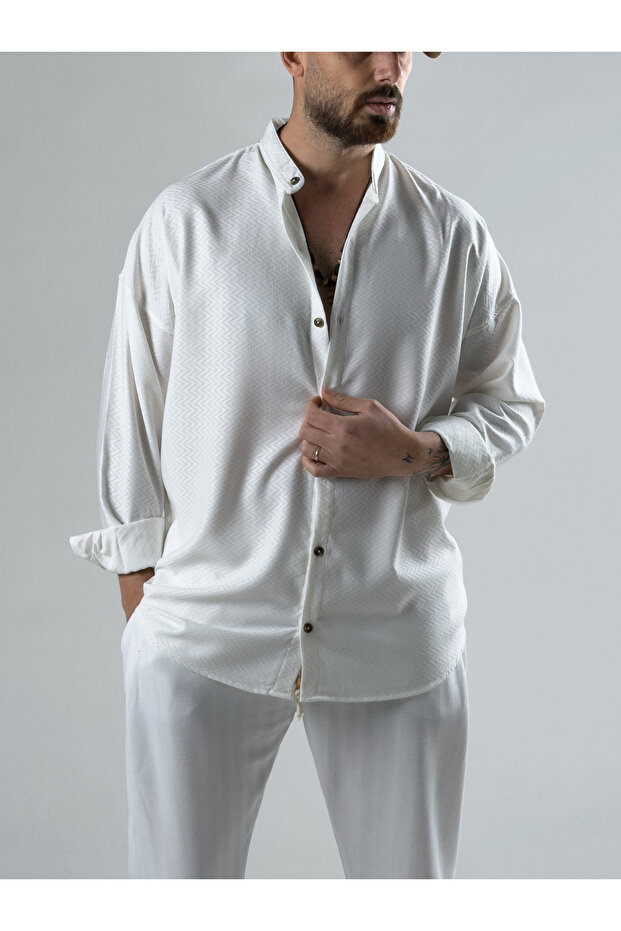Patterned White Men's Shirt Coc2980