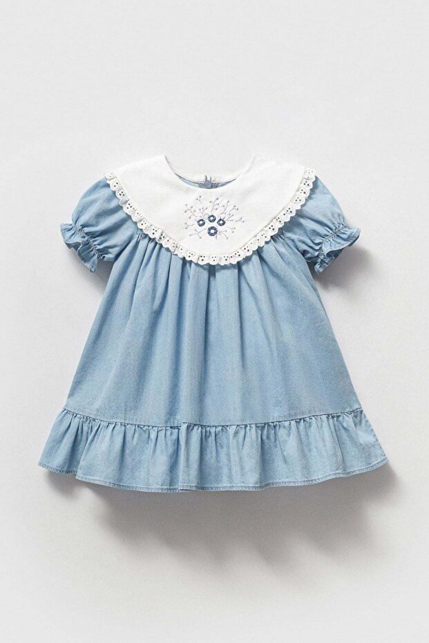 Peter Pan collar Pcs and Floral Embroidered Blue Baby Dress