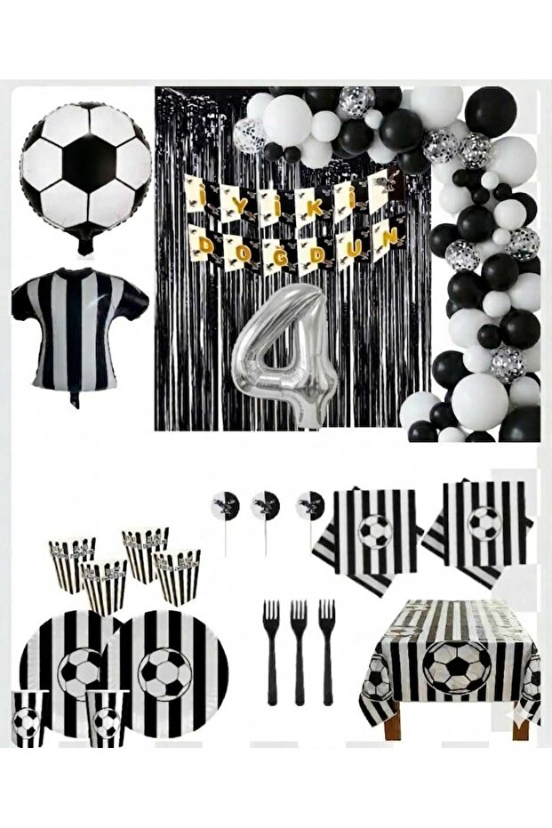 Fans 16 Person Black and White (Bjk) 4 Year Old Birthday Concept with Balloons