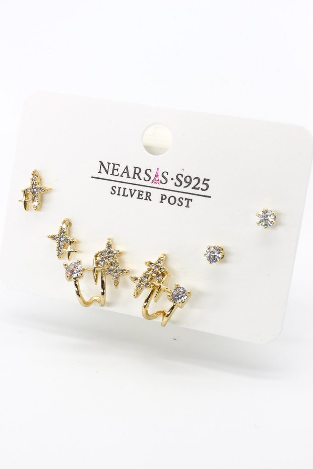 Zircon Stone Set of Six Pole Star Earrings