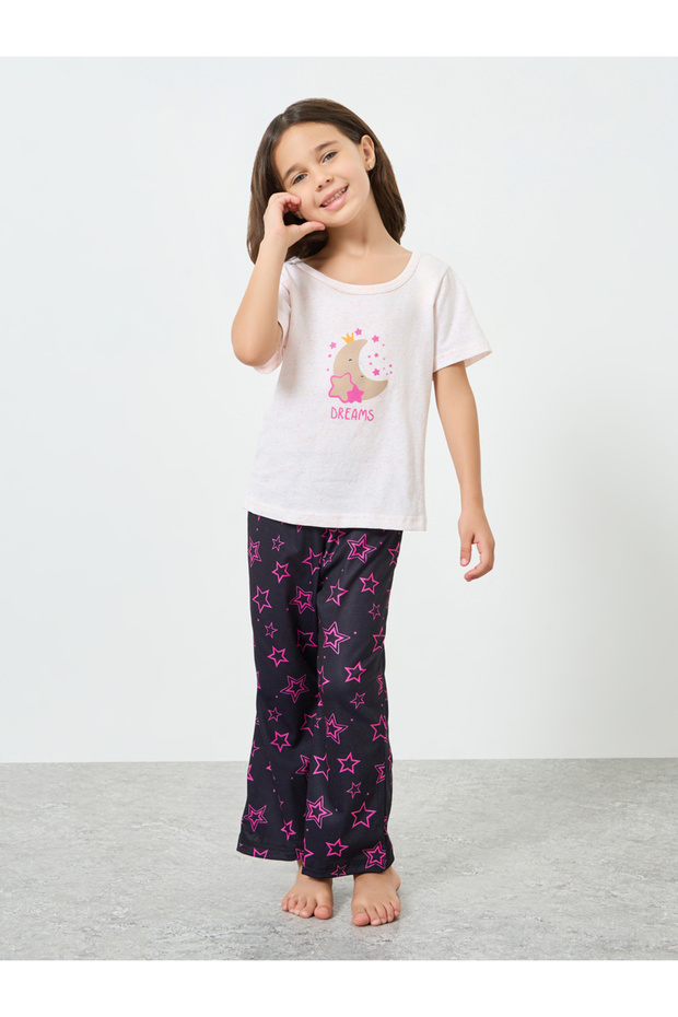 Girls Star and Moon Print T-Shirt and Pyjama Set
