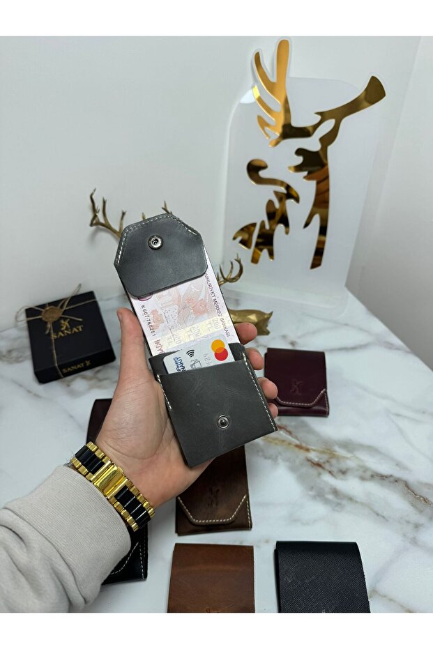100% Genuine Crazy Leather Handmade Minimalist Wallet - Crazy Leather Stylish Quality Triod Card Holder Wallet