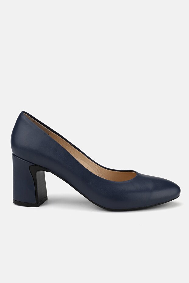 Women's Dark Blue Genuine Natural Leather Classic Shoes with Heels, Size Leather -41