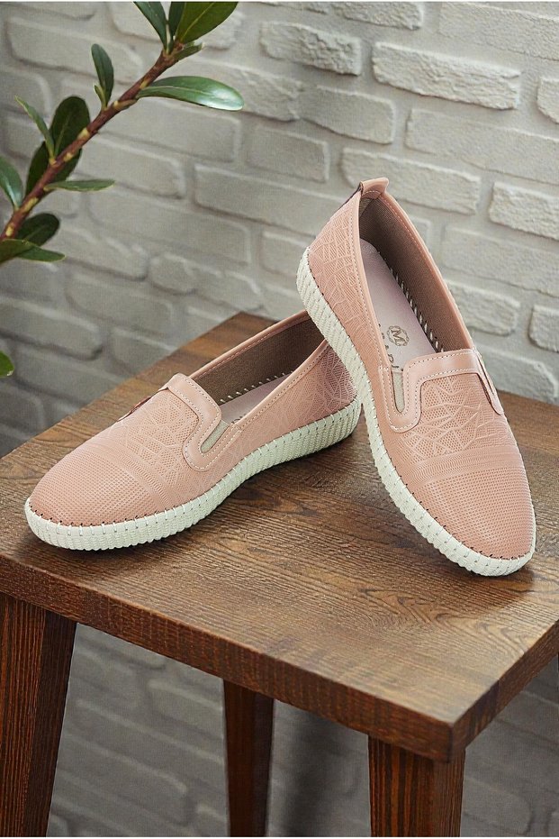 Women's Leather Daily Orthopedic Shoes, Stretchy and Soft Sole Piece Hajj Umrah Shoes - Salmon