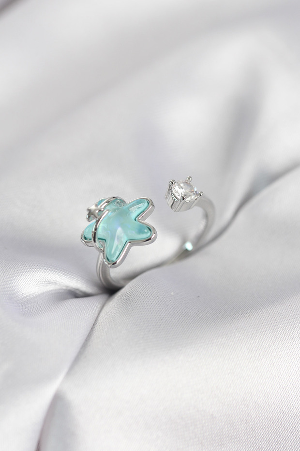 Silver Brass Turquoise Star Style Women's Ring for Office Home Office Women's Fingers
