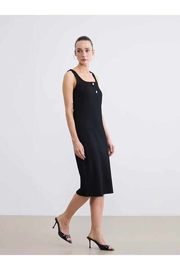 U Neck Corded Fabric Bodycon Dress (S6)