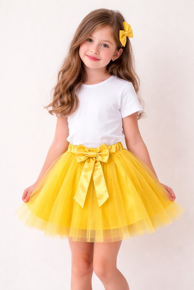 Girl's Yellow Tutu Skirt Bow Detail Tulle Skirt April 23 October 29