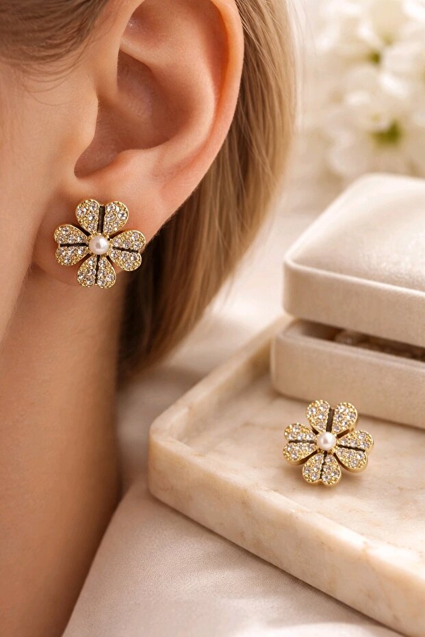 Taşlı Yonca Küpe - 3