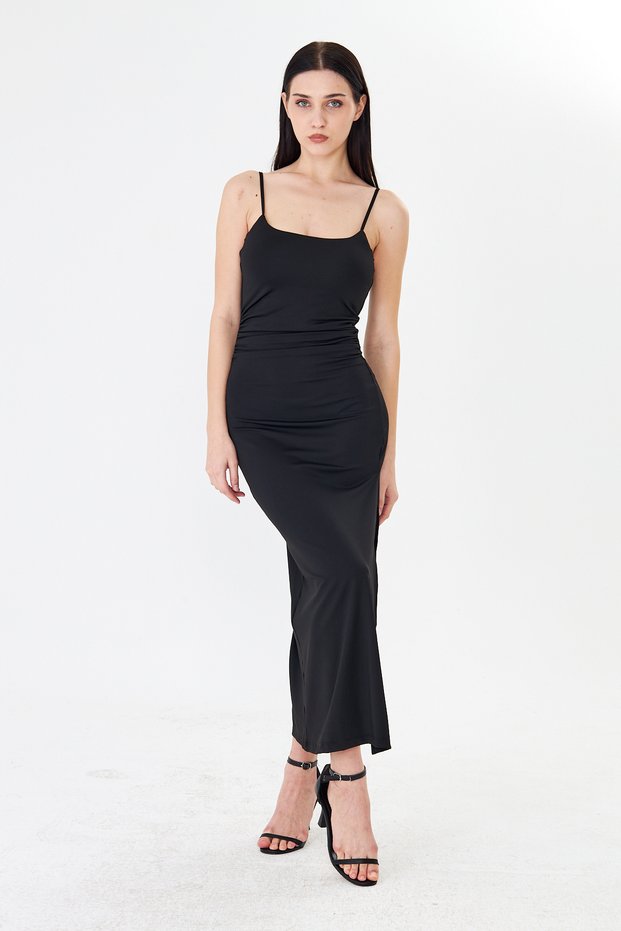 Women's Black Maxi Dress Adjustable Strap Pack Slim Fit Stylish Casual Dress