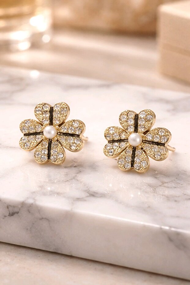 Taşlı Yonca Küpe - 2