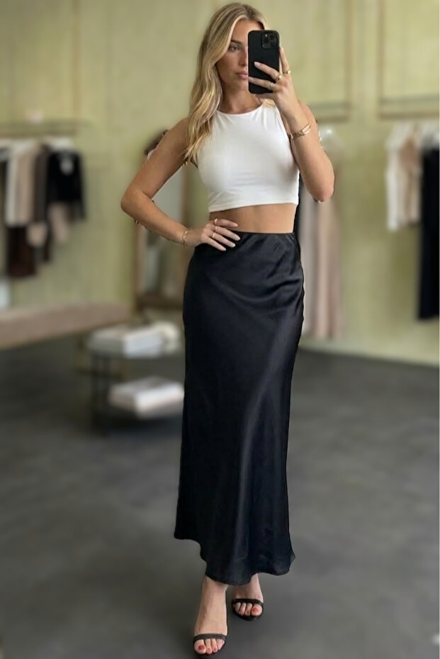 Women's Satin Fabric Fishnet Skirt