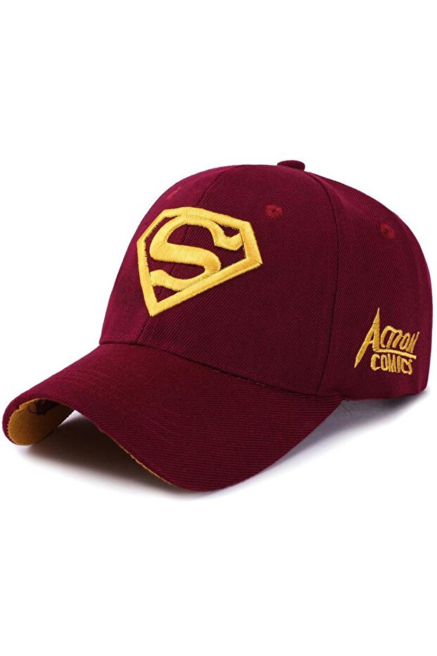 Gold Embroidered Adjustable Unisex Baseball Cap Sports Casual Hat Burgundy